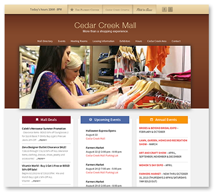 Cedar Creek Mall website design - home page